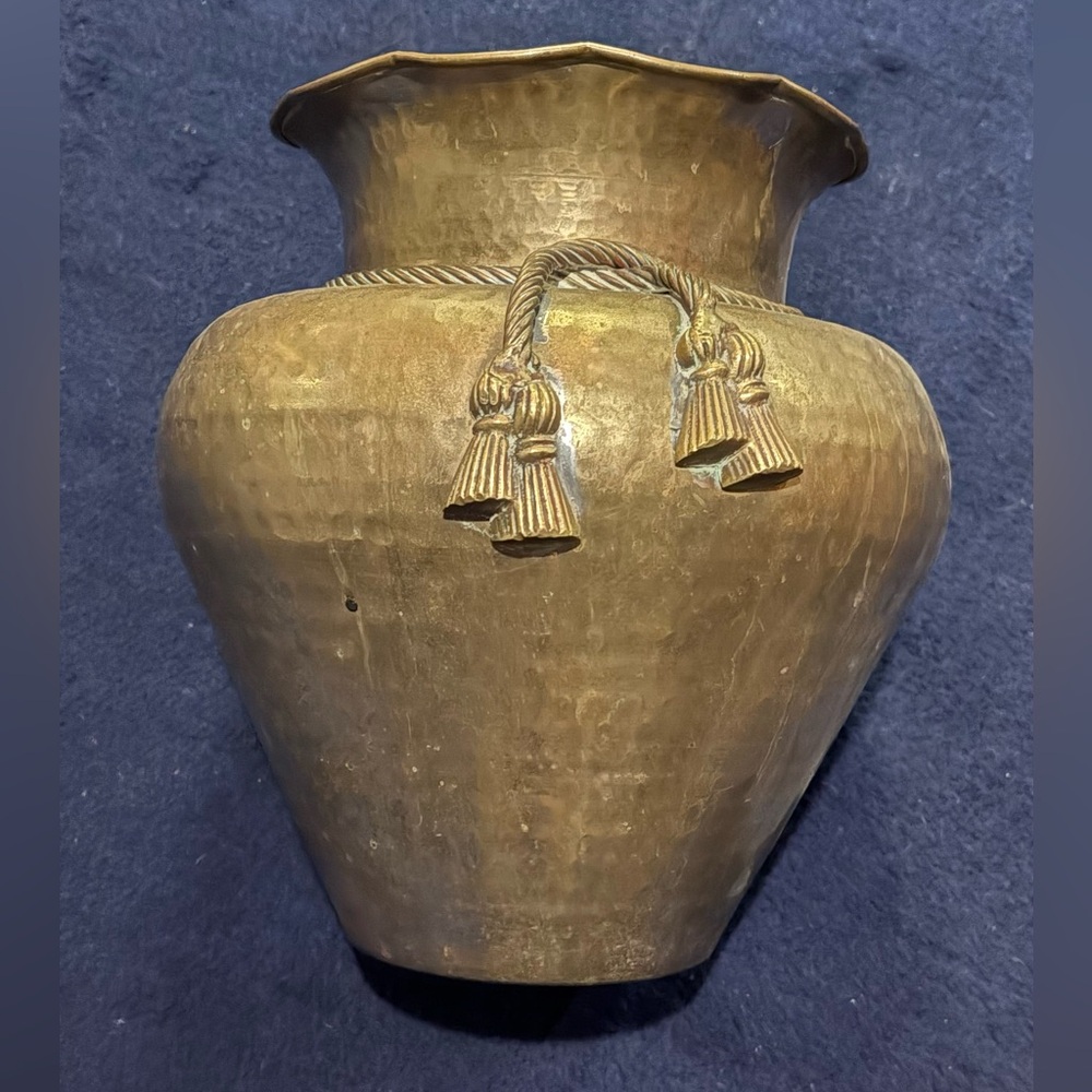 Brass? Vase Bowl Spittoon Made in India with Tassel Accents